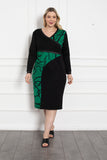 Φόρεμα με πινελιές δερματίνη σε μεγάλα μεγέθη -Μαύρο/Πράσινο