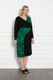 Φόρεμα με πινελιές δερματίνη σε μεγάλα μεγέθη -Μαύρο/Πράσινο