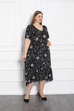 Φλοράλ φόρεμα από ελαστική βισκόζη σε μεγάλα μεγέθη -Μαύρο/Άσπρο