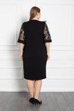 Midi εντυπωσιακό φόρεμα από ζορζέτα σε μεγάλα μεγέθη -Μαύρο