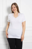 Βαμβακερή μπλούζα με δαντέλα σε μεγάλα μεγέθη- Άσπρο