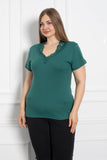 Βαμβακερή μπλούζα με δαντέλα σε μεγάλα μεγέθη- Πράσινο