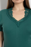 Βαμβακερή μπλούζα με δαντέλα σε μεγάλα μεγέθη- Πράσινο