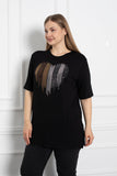 Γυναικείο μπλουζάκι  Strasakia σε μεγάλα μεγέθη-Μαύρο