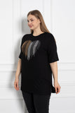 Γυναικείο μπλουζάκι με στάμπα Strasakia σε μεγάλα μεγέθη-Μαύρο
