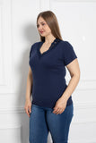 Βαμβακερή μπλούζα με δαντέλα σε μεγάλα μεγέθη- Σκούρο μπλε