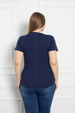 Βαμβακερή μπλούζα με δαντέλα σε μεγάλα μεγέθη- Σκούρο μπλε
