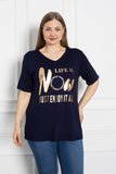 Γυναικείο μπλουζάκι με στάμπα Life is now σε μεγάλα μεγέθη-Σκούρο μπλε
