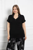Βαμβακερή μπλούζα με δαντέλα σε μεγάλα μεγέθη- Μαύρο