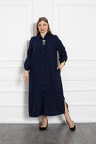 Μάξι πουκάμισο-φόρεμα με καρφίτσα σε μεγάλα μεγέθη - Σκούρο μπλε