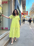 Καλοκαιρινό Maxi φόρεμα με κέντημα  σε μεγάλα μεγέθη- Κίτρινο
