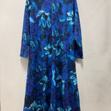 Πολύχρωμο μακρύ φόρεμα σε γραμμή Α με εντυπωσιακή καρφίτσα- Μπλε