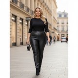 Ψηλόμεσο κολάν δερματίνης με επένδυση και εντυπωσιακή διακόσμηση με δίχτυ