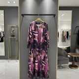 Πολύχρωμο μακρύ φόρεμα σε γραμμή Α με εντυπωσιακή καρφίτσα- Ροζ