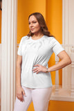Γυναικεία μπλούζα με στάμπα και στρασάκια σε μεγάλα μεγέθη- Άσπρο