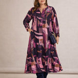 Πολύχρωμο μακρύ φόρεμα σε γραμμή Α με εντυπωσιακή καρφίτσα- Ροζ