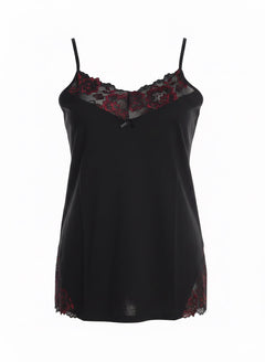 Γυναικείο πολυτελές τιραντάκι με δαντέλα - Μαύρο / Κόκκινο