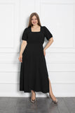 Καλοκαιρινό φόρεμα με τετράγωνη λαιμόκοψη σε μεγάλα μεγέθη- Μαύρο