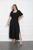 Καλοκαιρινό φόρεμα με τετράγωνη λαιμόκοψη σε μεγάλα μεγέθη- Μαύρο