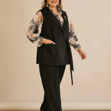 Κομψό γιλέκο με ρεβέρ και καρφίτσα – Μαύρο