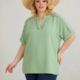 Αέρινη τουνίκ με boho λεπτομέρειες σε χρώμα Μέντα σε μεγάλα μεγέθη 