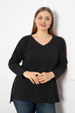 Γυναικείο βαμβακερό τουνίκ Basic με V λαιμόκοψη σε μεγάλα μεγέθη- Μαύρο