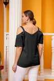 Γυναικεία μπλούζα με τιραντάκια και έξω τους ώμους σε μεγάλα μεγέθη- Μαύρο