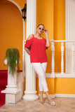 Γυναικεία μπλούζα με τιραντάκια και έξω τους ώμους σε μεγάλα μεγέθη- Κοραλί