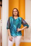 Γυναικεία μπλούζα από μουσελίνα σε μέγαλα μεγέθη - Τιρκουάζ