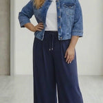 Καθημερινό παντελόνι τύπου παντελονόφουστα σε Σκούρο μπλε χρώμα σε μεγάλα μεγέθη