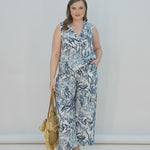 Καλοκαιρινό σετ παντελόνι και τοπ με Blue snake print σε μεγάλα μεγέθη