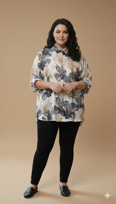 Κομψό πουκάμισο με φλοράλ σχέδιο – Γκρι