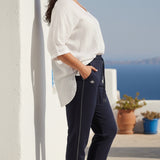 Παντελόνι με διακοσμητική τρέσα από στρασάκια–  Σκούρο μπλε