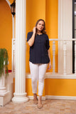 Γυναικείο ανοιξιάτικο πουκάμισο σε μεγάλα μεγέθη - Σκούρο Μπλέ