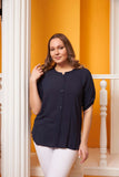 Γυναικείο ανοιξιάτικο πουκάμισο σε μεγάλα μεγέθη - Σκούρο Μπλέ
