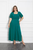 Καλοκαιρινό φόρεμα με τετράγωνη λαιμόκοψη σε μεγάλα μεγέθη- Πράσινο
