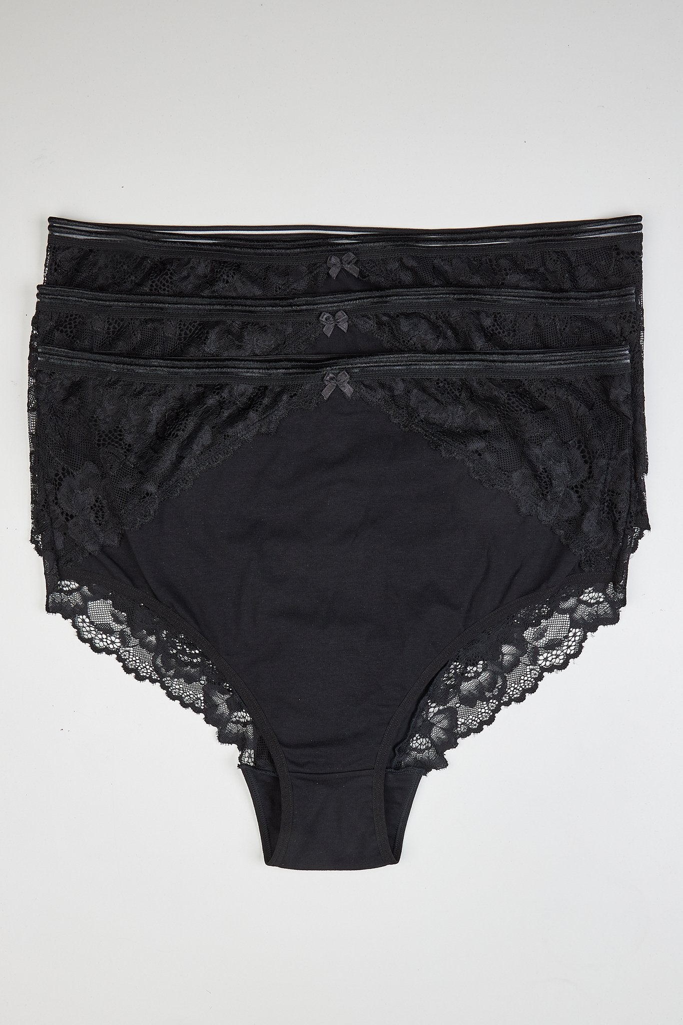 Βαμβακερά σλιπ με δαντέλα Cotton lux (3 τμχ.) μεγάλα μεγέθη Μαύρο