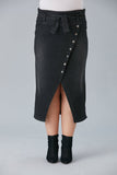 Midi Τζιν φούστα με κουμπιά και σκίσιμο σε μεγάλα μεγέθη -Γραφίτη