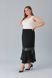 Maxi φούστα με δέρμα και δαντέλα σε μεγάλα μεγέθη- Μαύρο