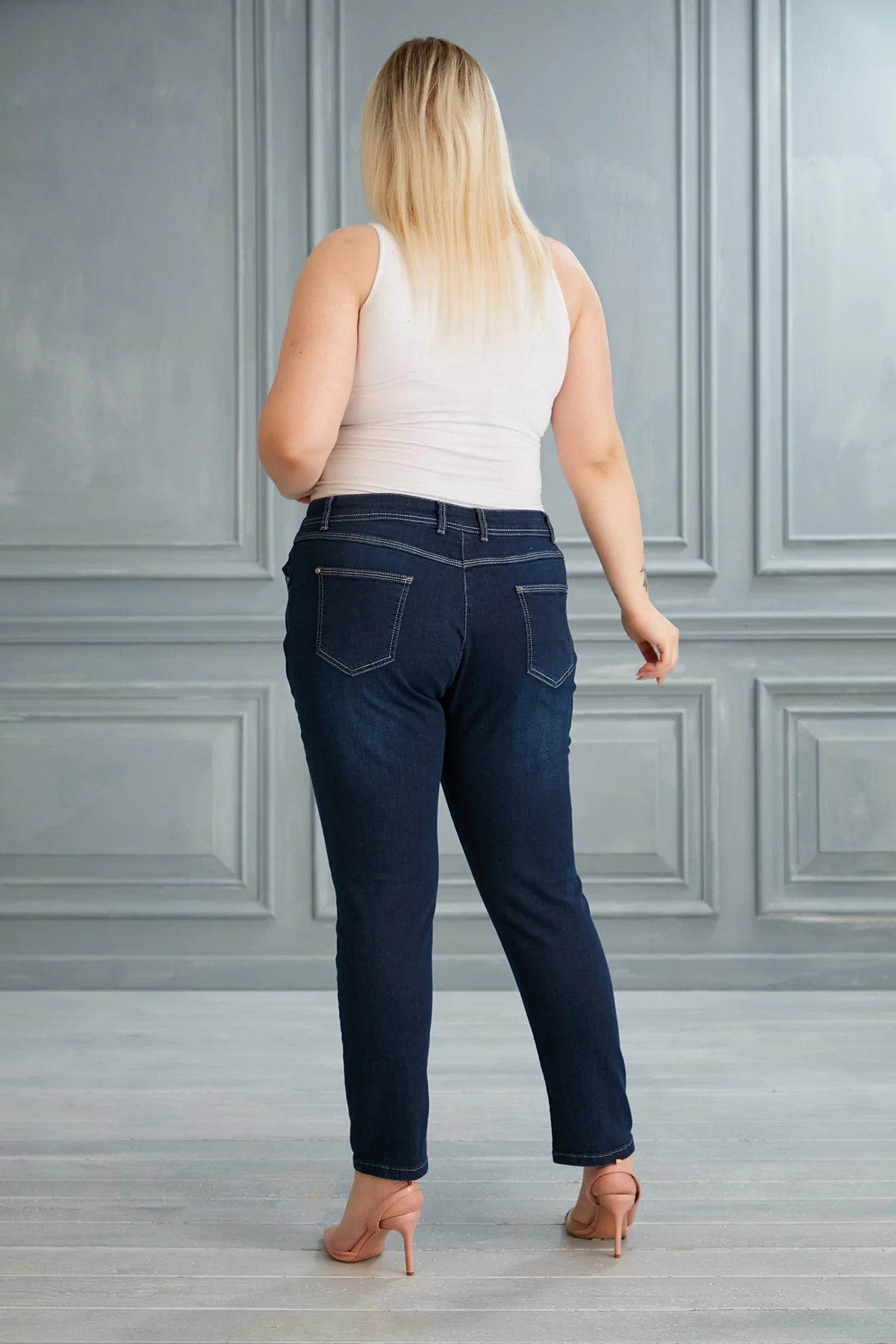 Τζιν παντελόνι με διακόσμηση σε μεγάλα μεγέθη - Μπλέ