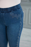 Τζιν παντελόνι με διακόσμηση στα μπατζάκια σε μεγάλα μεγέθη - Μπλέ