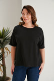 Βαμβακερό μπλουζάκι Basic σε μεγάλα μεγέθη - Μαύρο