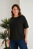 Βαμβακερό μπλουζάκι Basic σε μεγάλα μεγέθη - Μαύρο