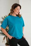 Βαμβακερό μπλουζάκι Basic σε μεγάλα μεγέθη - Μπλε