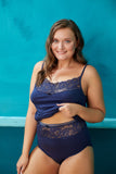 Γυναικείο πολυτελές τιραντάκι με δαντέλα σε μεγάλα μεγέθη-Σκούρο μπλε
