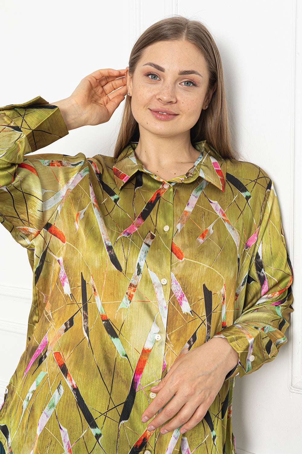 Γυναικείο πουκάμισο πολυτέλειας σε μεγάλα μεγέθη - Φιγούρες Πράσινο 