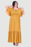 Βαμβακερό maxi φόρεμα σε μεγάλα μεγέθη- Κίτρινο πουά