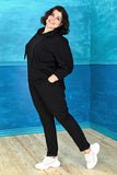 Γυναικείο φούτερ με ελκυστικό μανίκι σε μεγάλα μεγέθη- Μαύρο 