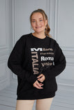 Γυναικεία μπλούζα με στάμπα Italia σε μεγάλα μεγέθη- Μαύρο 