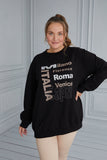 Γυναικεία μπλούζα με στάμπα Italia σε μεγάλα μεγέθη- Μαύρο 